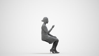 realistic 3D human woman business sitting, archviz people FBX OBJ for Blender, wireframe side view