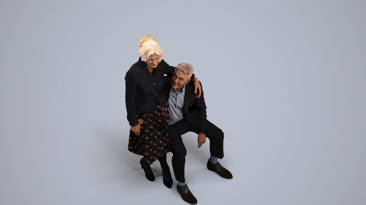 realistic 3D human senior woman formal couple, archviz people FBX OBJ for Blender, back view render