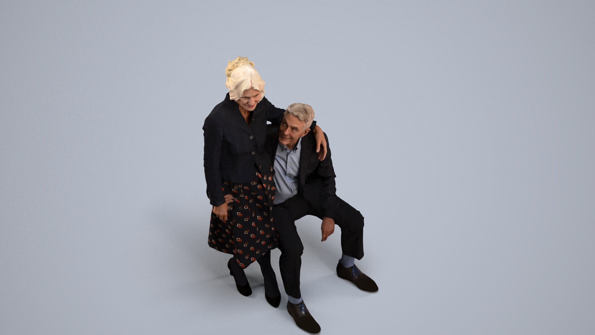 realistic 3D human senior woman formal couple, archviz people FBX OBJ for Blender, back view render