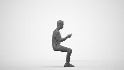 photogrammetry 3D man casual sitting, realistic human model archviz FBX, wireframe side view
