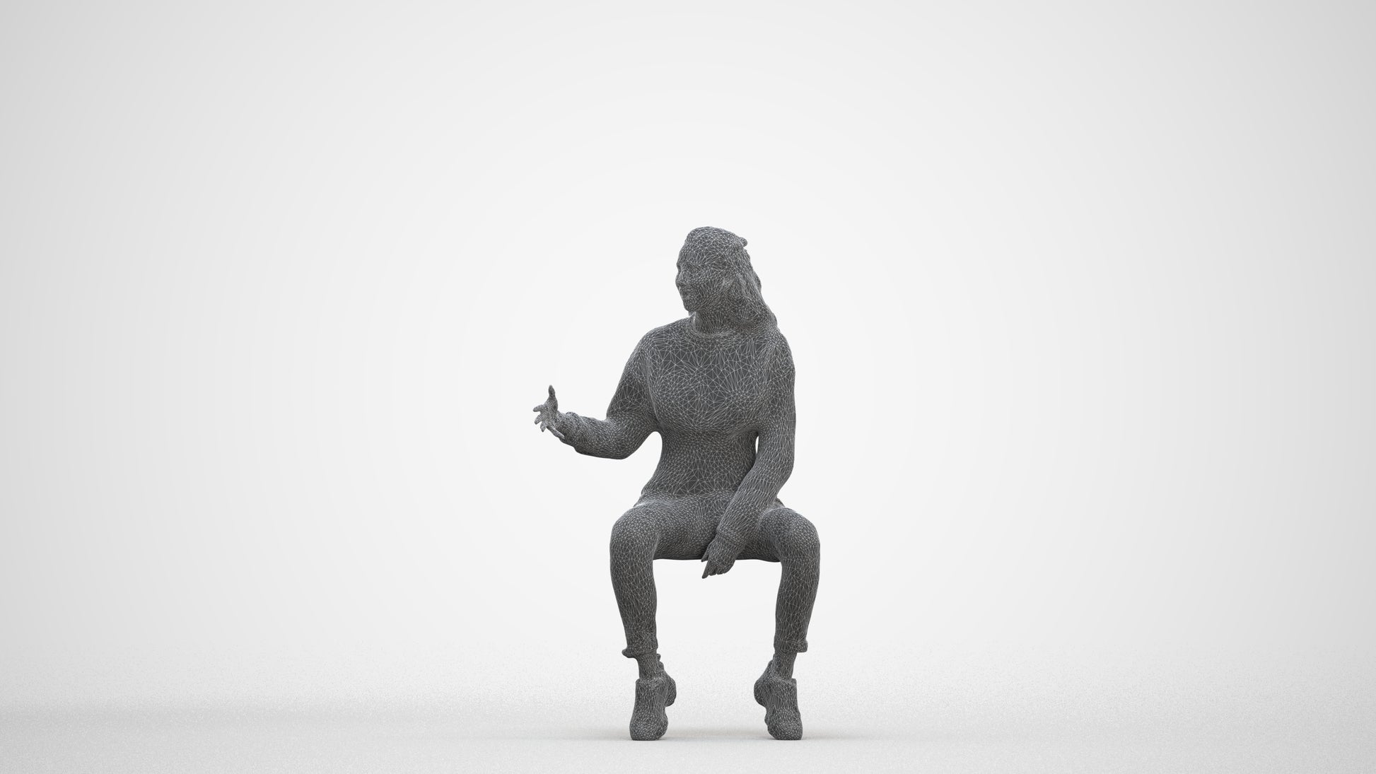 3D people model woman sport sitting, scanned human for 3ds Max rendering, three-quarter front view render