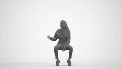 3D people model woman sport sitting, scanned human for 3ds Max rendering, three-quarter front view render