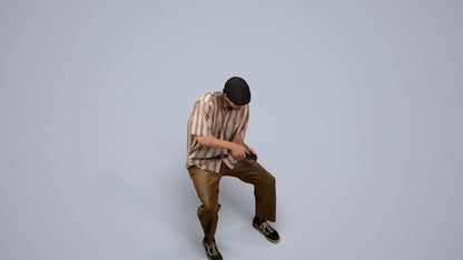 3D human model man casual sitting, photogrammetry scanned person for archviz, back view render