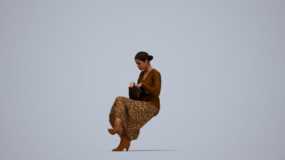 realistic 3D human woman casual sitting, archviz people FBX OBJ for Blender, top-down view render