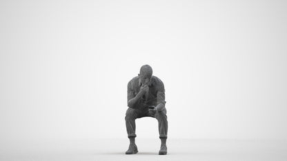 3D scanned man sitting business, photorealistic archviz people for Enscape and SketchUp, wireframe side view