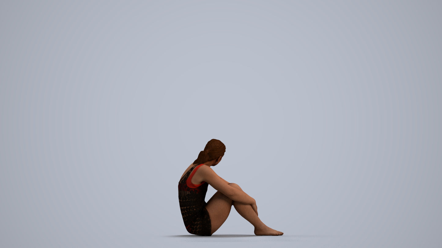 photogrammetry 3D woman sport pool, realistic human model archviz FBX, front view render