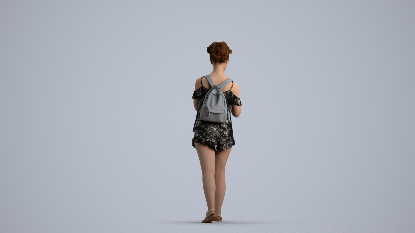 3D people model girl casual kids, scanned human for 3ds Max rendering, front view render