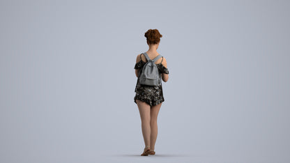 3D people model girl casual kids, scanned human for 3ds Max rendering, front view render