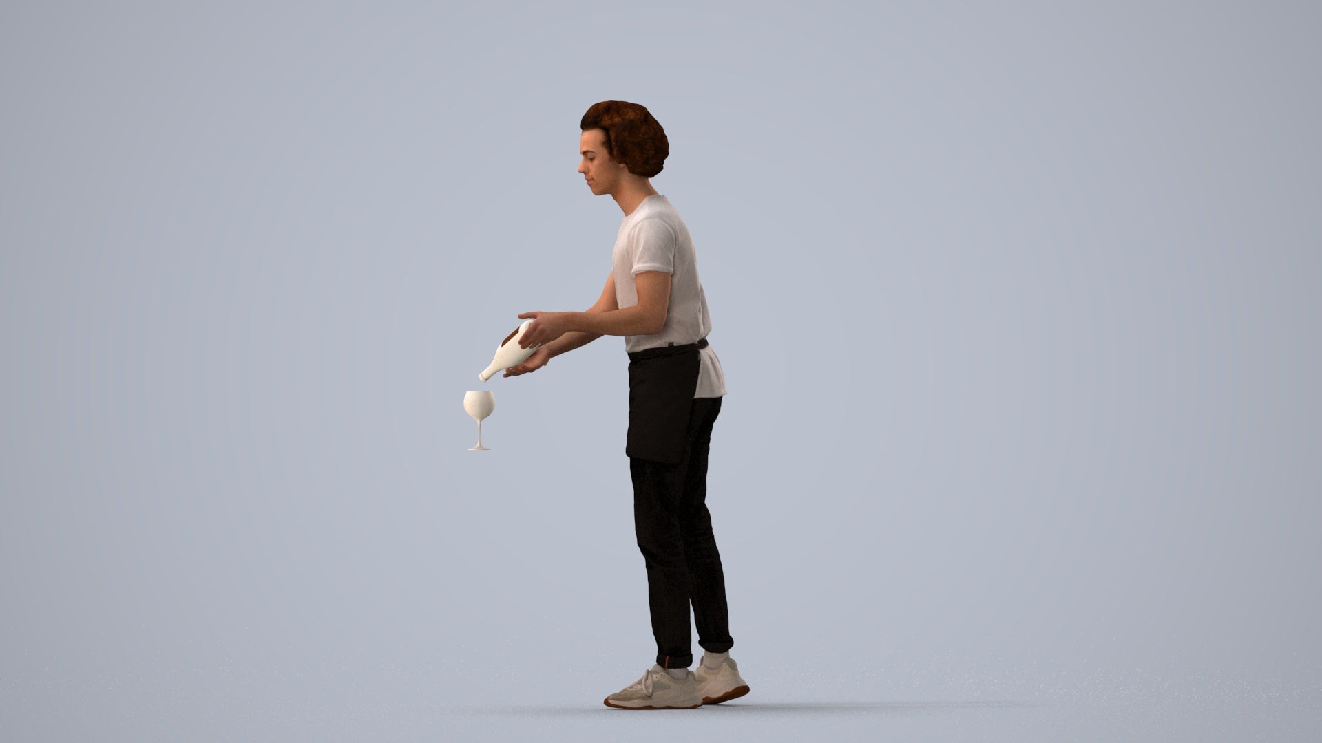 realistic 3D human man hospitality, archviz people FBX OBJ for Blender, three-quarter view render