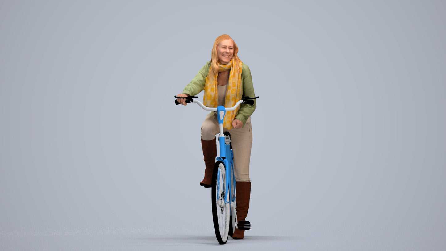 3D people model woman casual cycling, scanned human for 3ds Max rendering, standing pose render