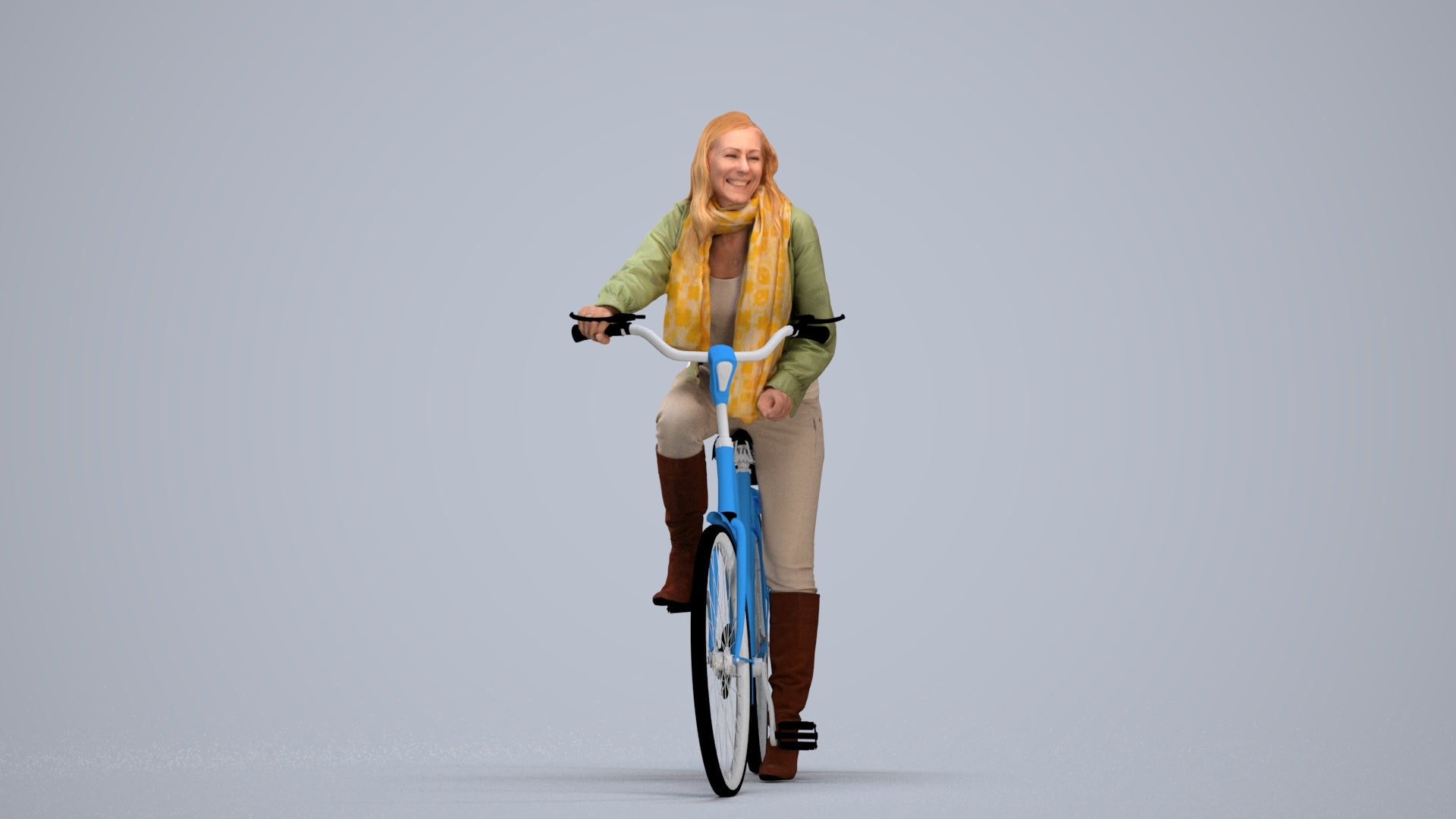 3D people model woman casual cycling, scanned human for 3ds Max rendering, standing pose render