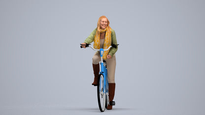 3D people model woman casual cycling, scanned human for 3ds Max rendering, standing pose render