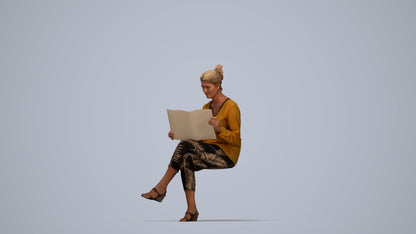 3D people model woman casual sitting, scanned human for 3ds Max rendering, top-down view render