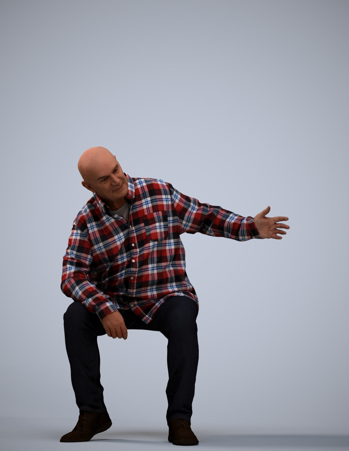 scanned 3D senior man casual sitting, photogrammetry people for Enscape and V-Ray