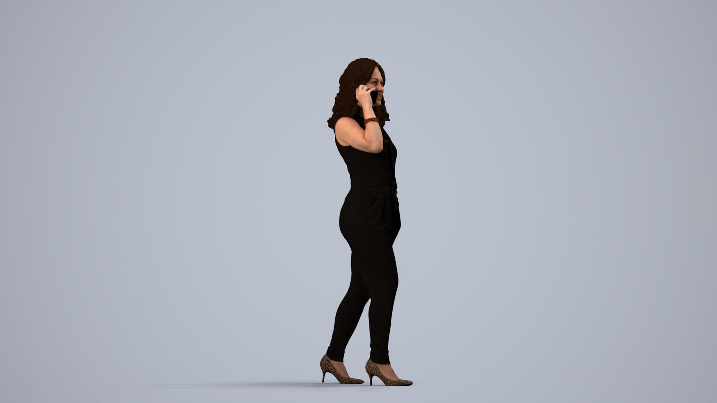 3D people model woman casual walking, scanned human for 3ds Max rendering, side view render