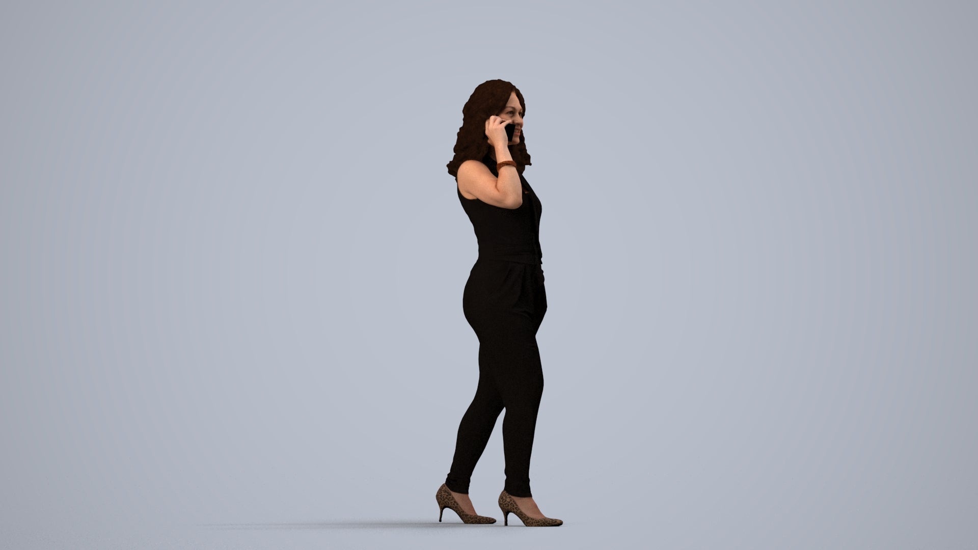 3D people model woman casual walking, scanned human for 3ds Max rendering, side view render