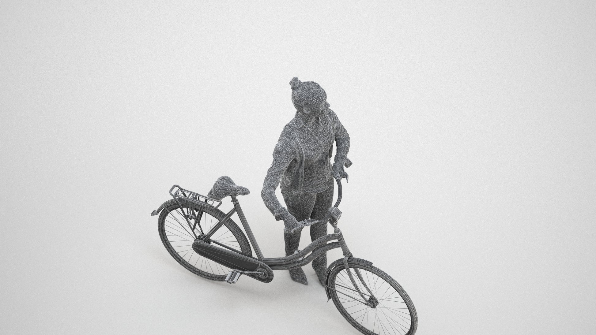 scanned 3D woman business walking, photogrammetry people for Enscape and V-Ray, wireframe three-quarter view