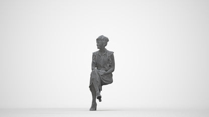 realistic 3D human woman casual sitting, archviz people FBX OBJ for Blender, wireframe back view