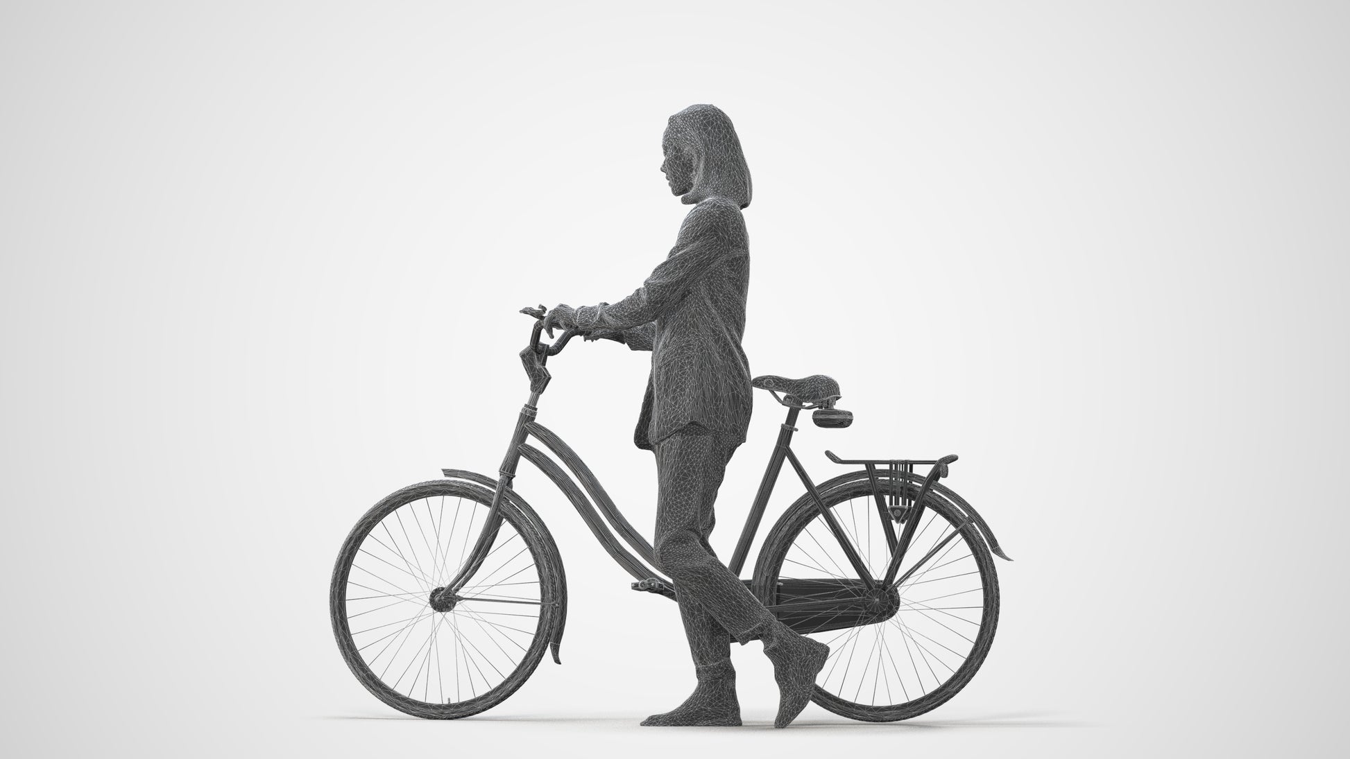 realistic 3D woman business cycling, scanned archviz people for Blender and 3ds Max, square thumbnail
