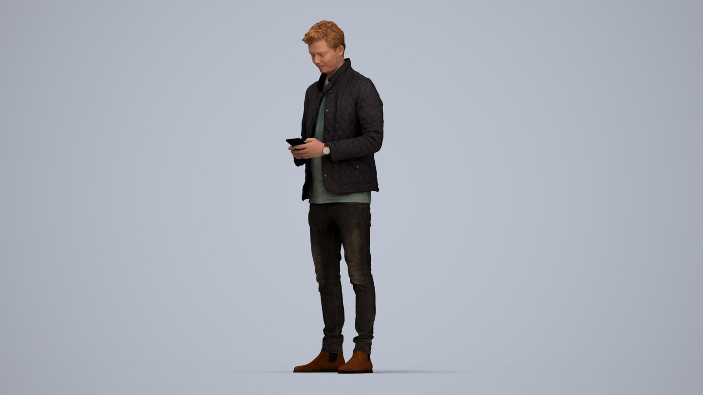 realistic 3D people man casual standing, render-ready for V-Ray and Corona, FBX OBJ, top-down view render
