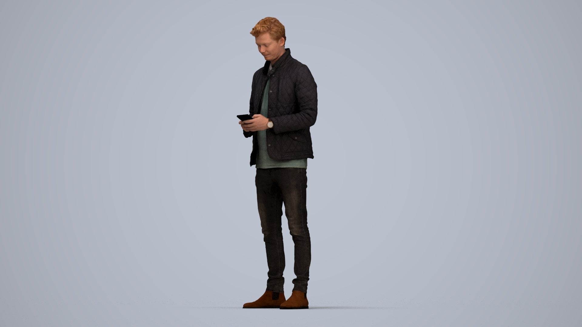 realistic 3D people man casual standing, render-ready for V-Ray and Corona, FBX OBJ, top-down view render