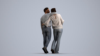 photogrammetry 3D woman casual couple, realistic human model archviz FBX, front view render