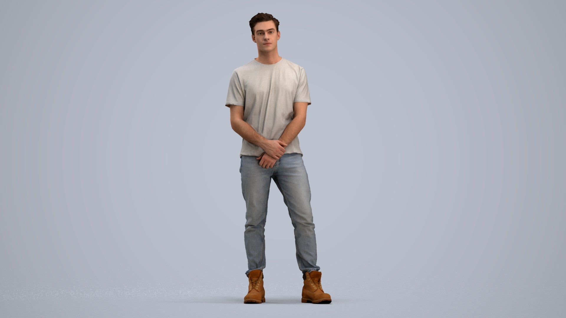 3D human model man casual standing, photogrammetry scanned person for archviz, standing pose render