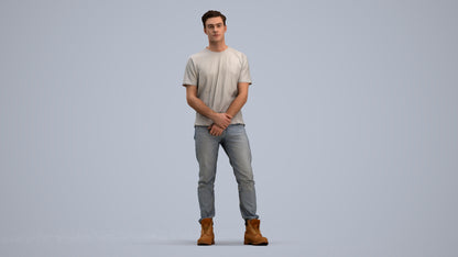 3D human model man casual standing, photogrammetry scanned person for archviz, standing pose render