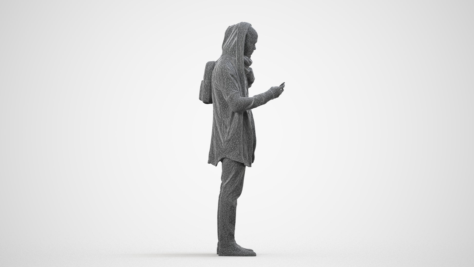 realistic 3D man casual standing, scanned archviz people for Blender and 3ds Max, wireframe side view