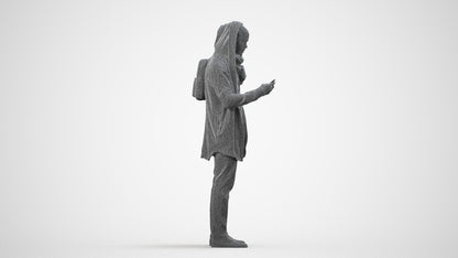 realistic 3D man casual standing, scanned archviz people for Blender and 3ds Max, wireframe side view
