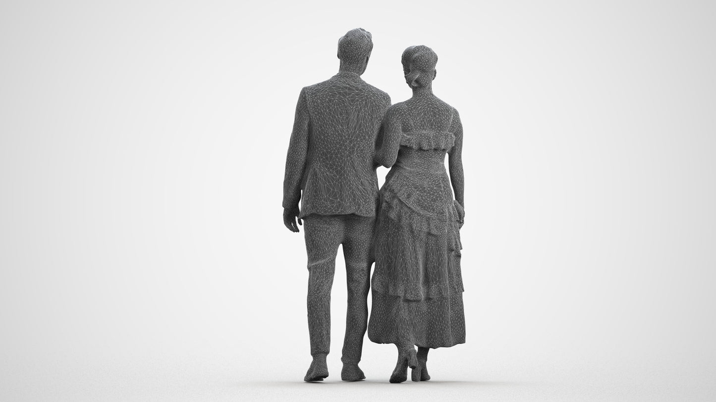 photogrammetry 3D woman formal couple, realistic human model archviz FBX, wireframe front view