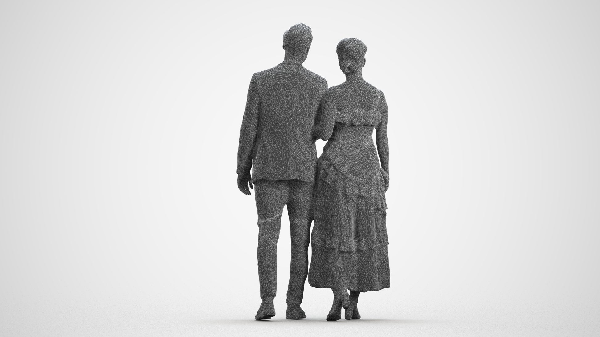photogrammetry 3D woman formal couple, realistic human model archviz FBX, wireframe front view
