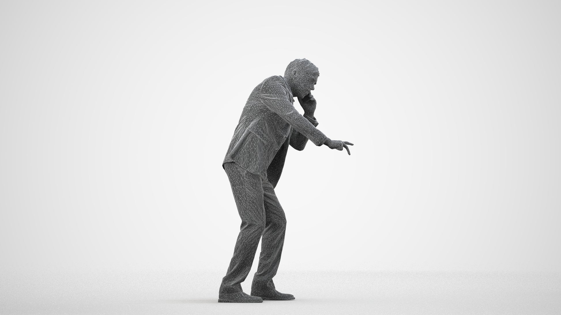 realistic 3D man business, scanned archviz people for Blender and 3ds Max, wireframe side view