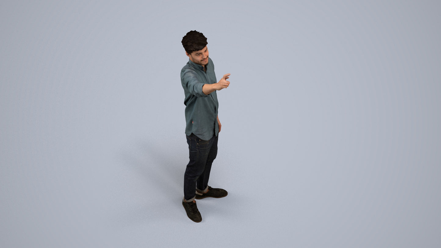 realistic 3D human man casual standing, archviz people FBX OBJ for Blender, back view render