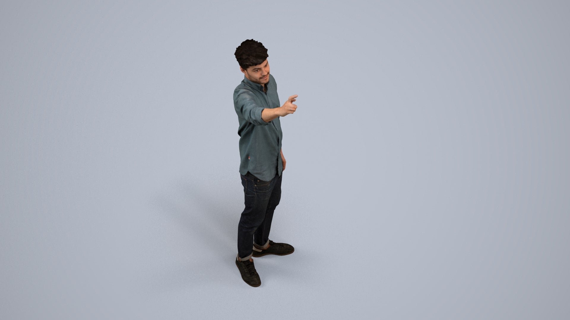 realistic 3D human man casual standing, archviz people FBX OBJ for Blender, back view render