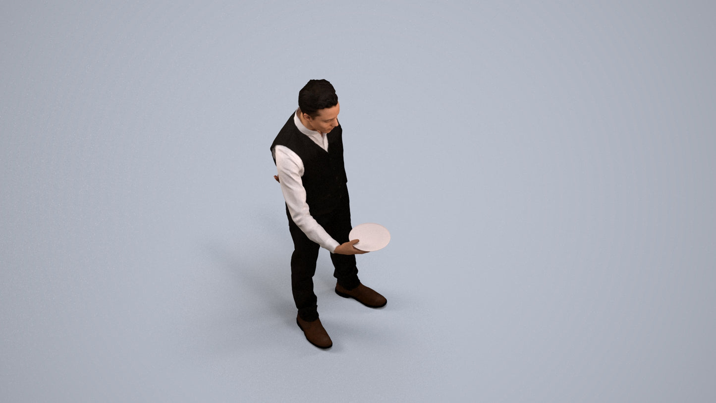 3D scanned man hospitality, photorealistic archviz people for Enscape and SketchUp, back view render