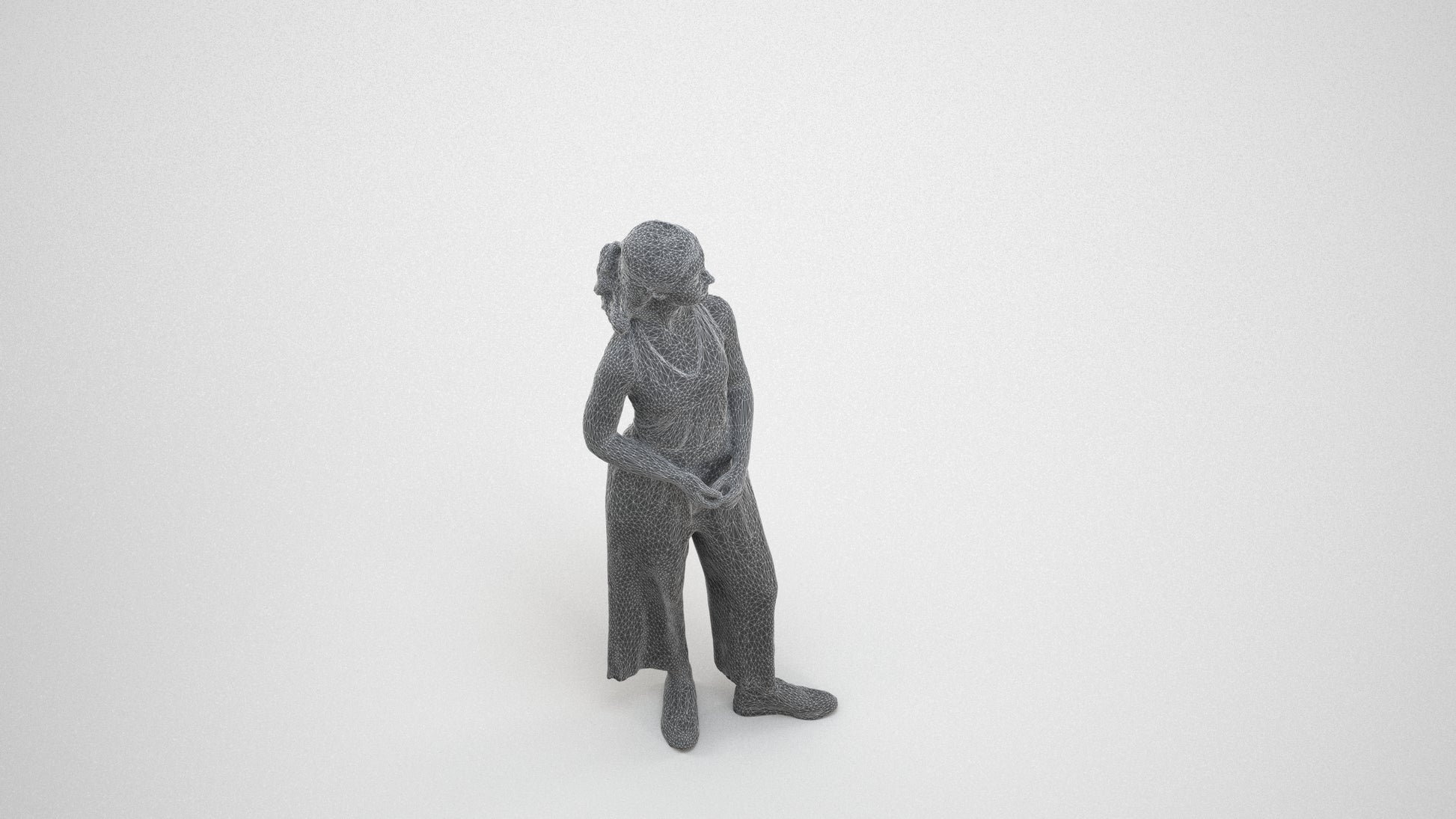 photogrammetry 3D girl casual kids, realistic human model archviz FBX, wireframe three-quarter view