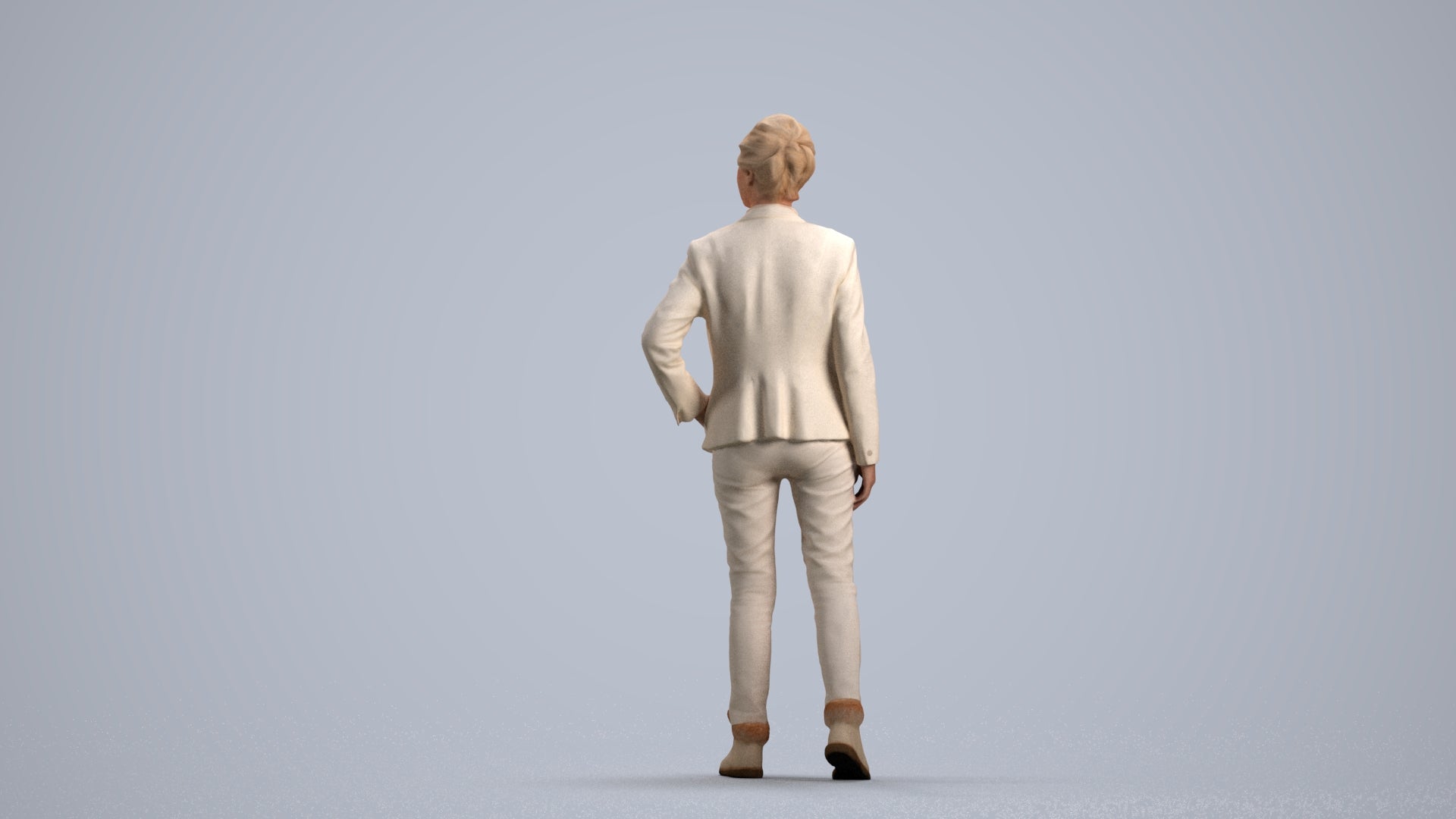 realistic 3D human senior woman business standing, archviz people FBX OBJ for Blender, front view render