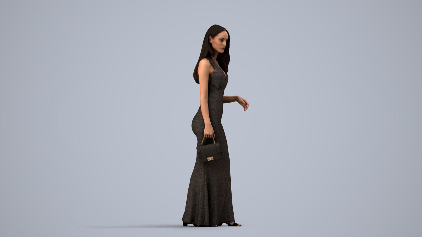 3D people model woman formal walking, scanned human for 3ds Max rendering, side view render