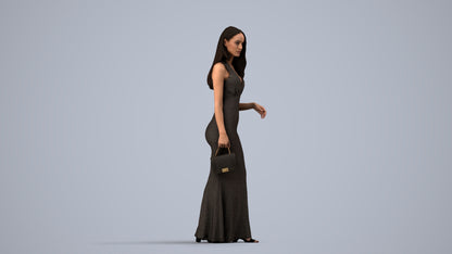 3D people model woman formal walking, scanned human for 3ds Max rendering, side view render