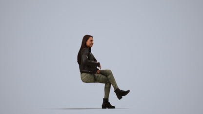 3D scanned woman sitting casual, photorealistic archviz people for Enscape and SketchUp, side view render