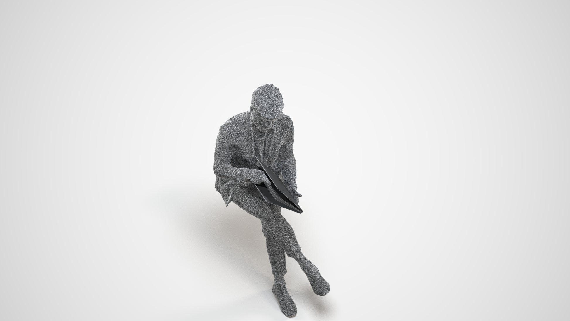 scanned 3D man business, photogrammetry people for Enscape and V-Ray, wireframe three-quarter view