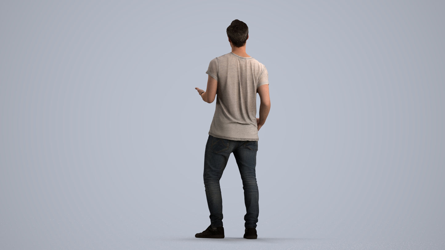 realistic 3D human man casual standing, archviz people FBX OBJ for Blender, front view render