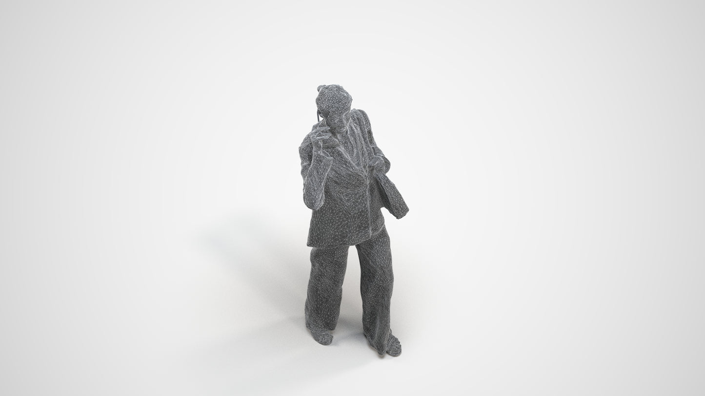 photogrammetry 3D senior woman business, realistic human model archviz FBX, wireframe three-quarter view