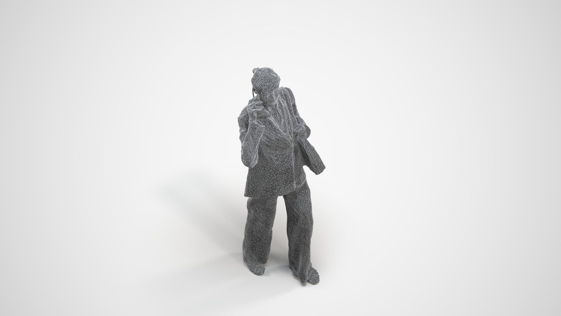 photogrammetry 3D senior woman business, realistic human model archviz FBX, wireframe three-quarter view