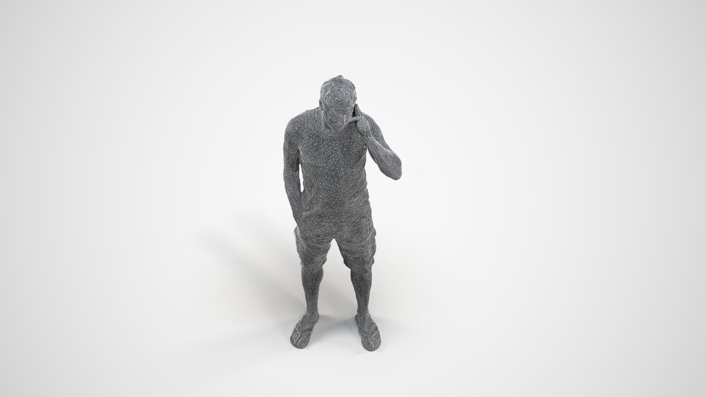 photogrammetry 3D man casual standing, realistic human model archviz FBX, wireframe three-quarter view