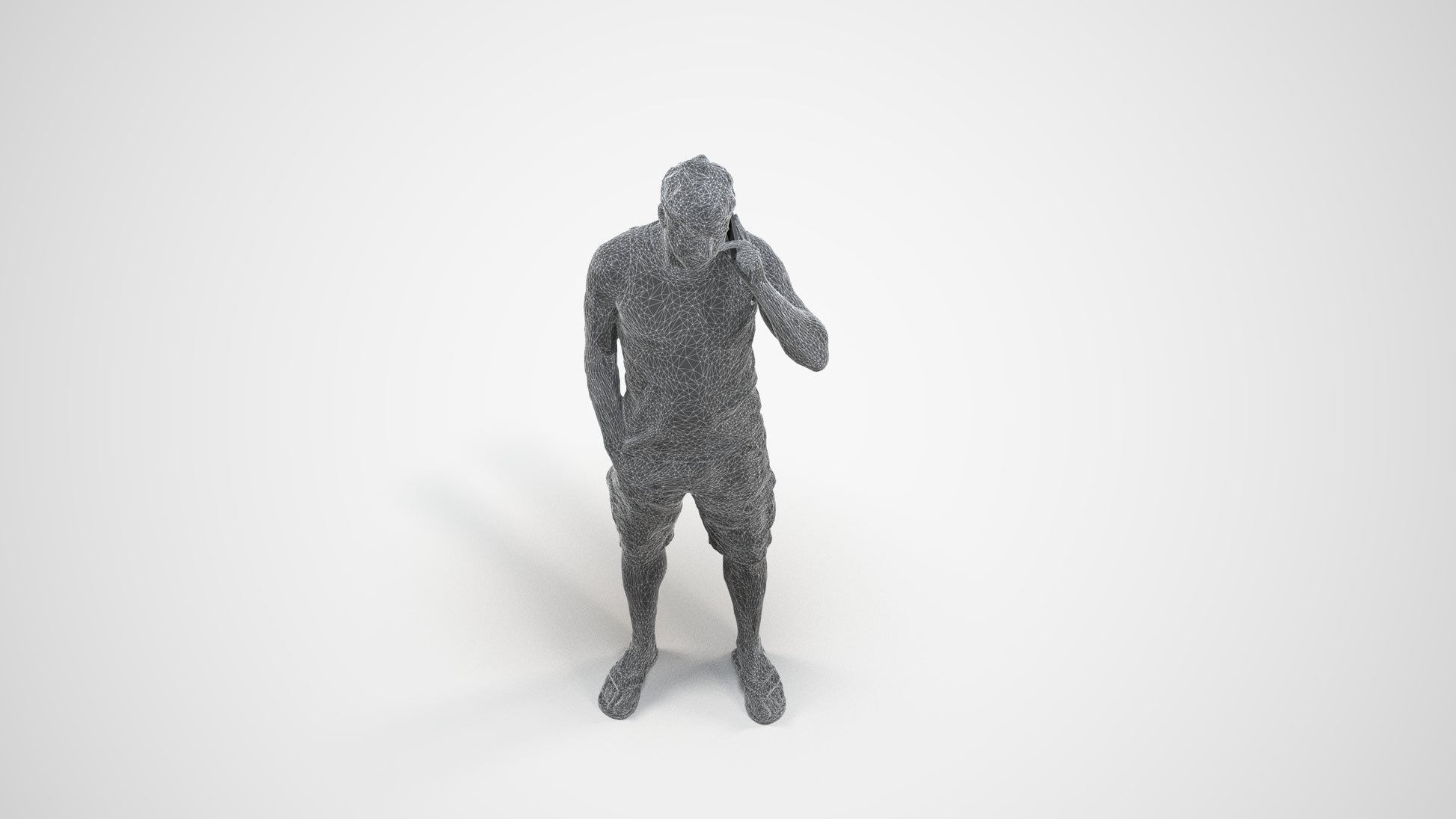 photogrammetry 3D man casual standing, realistic human model archviz FBX, wireframe three-quarter view