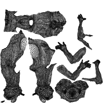3D scanned woman sitting casual, photorealistic archviz people for Enscape and SketchUp, wireframe top-down view