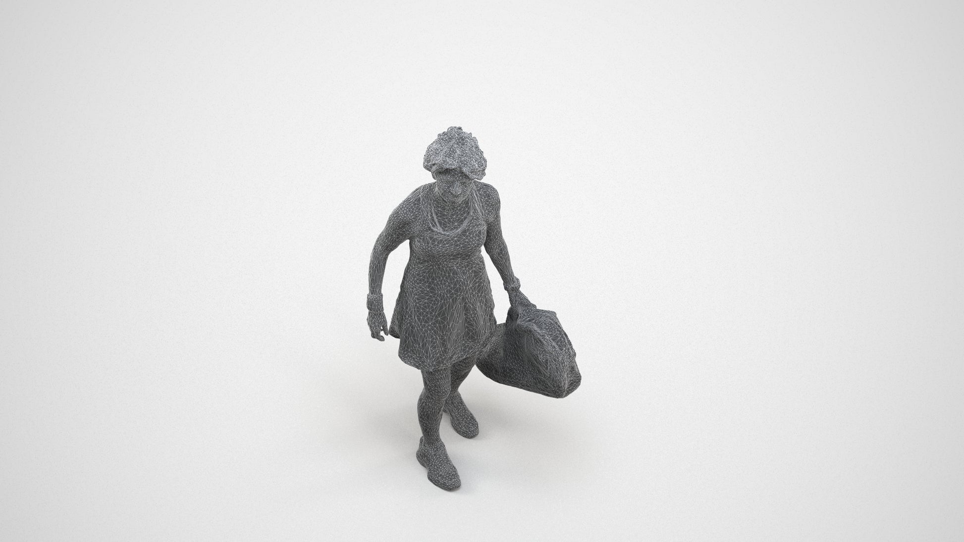 realistic 3D woman sport, scanned archviz people for Blender and 3ds Max, wireframe three-quarter view