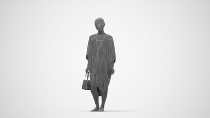 3D scanned woman standing casual, photorealistic archviz people for Enscape and SketchUp, wireframe back view